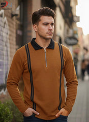 Urban Stripe Polo Zip Tee – Black & White Edition