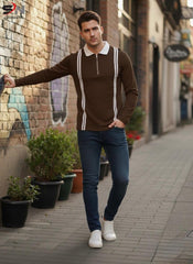 Urban Stripe Polo Zip Tee – Black & White Edition