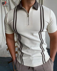 Zipped Stripe Polo T-Shirt