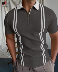 Zipped Stripe Polo T-Shirt