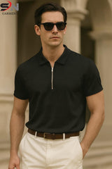 Texture Zipped Polo T-Shirt
