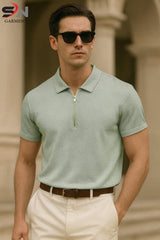 Texture Zipped Polo T-Shirt