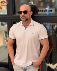 V Collar Front Embroidery Polo