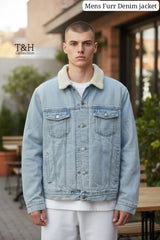 Men's Denim Jacket with Faux Fur Collar