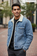 Men's Denim Jacket with Faux Fur Collar