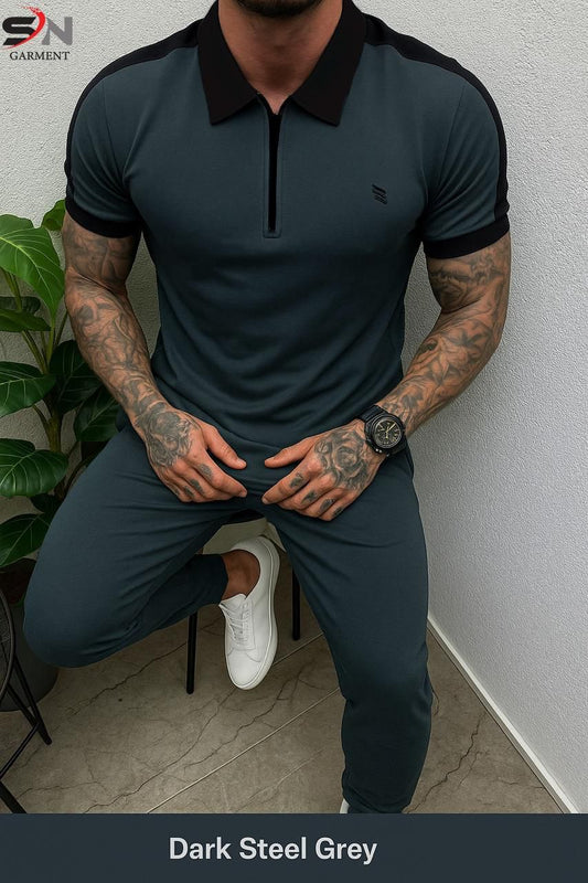 Contrast Collar Stripe Zip Style Tracksuit