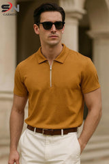 Texture Zipped Polo T-Shirt